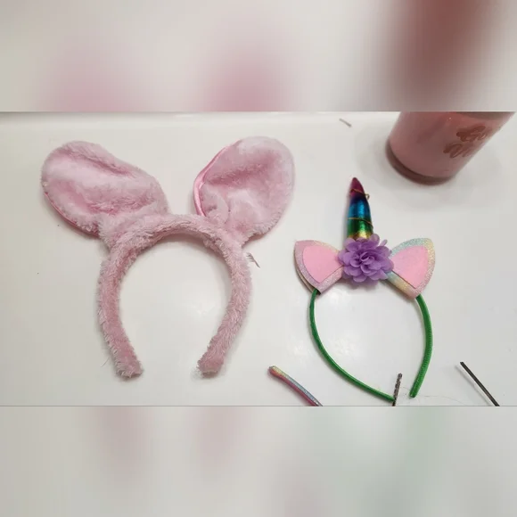 Set Of 4 Fun Headbands with Bunny Ears and Unicorn Horn, Tiaras - Picture 2 of 5